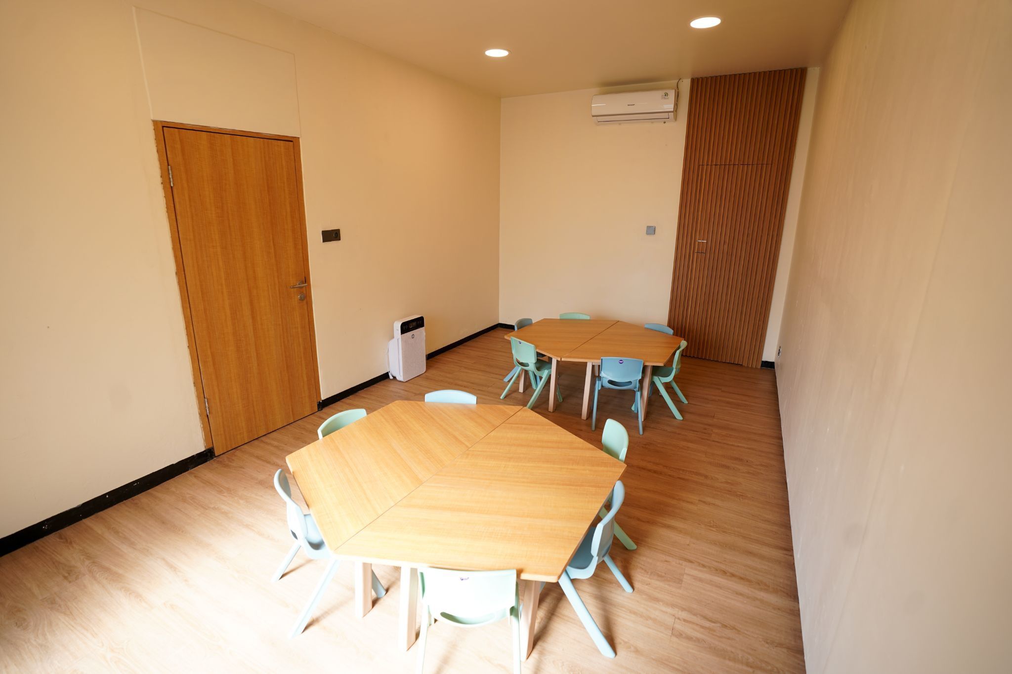 Finished classroom with group tables